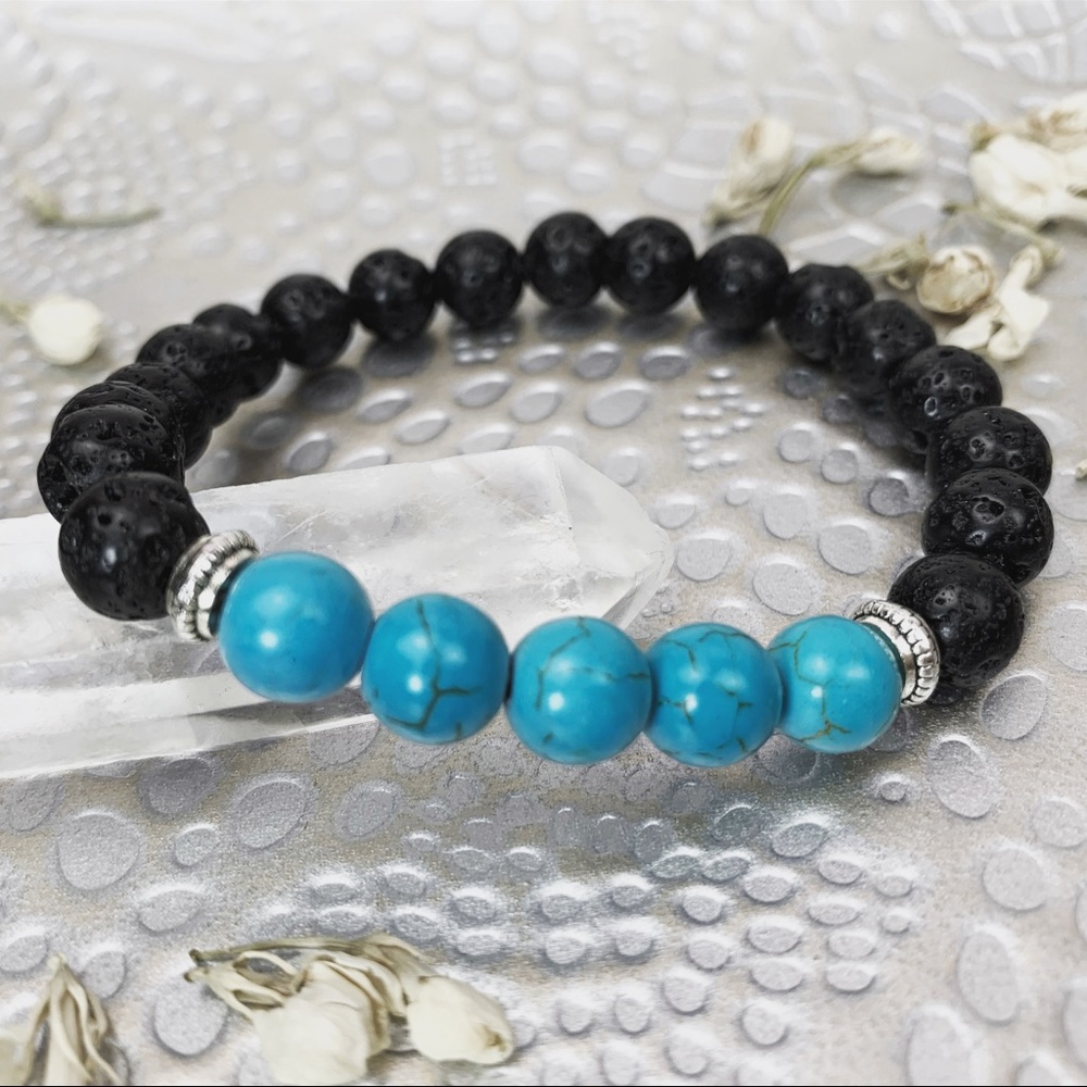 Turquoise Bead + Lava Stone Yoga Bracelet
